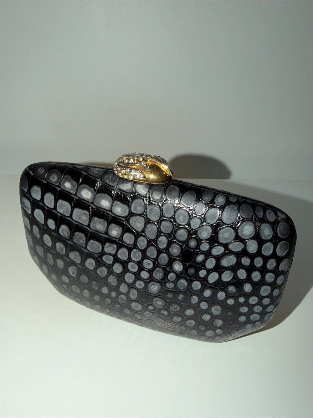 Vintage RODO Italy black croc embossed leather clutch shoulder bag